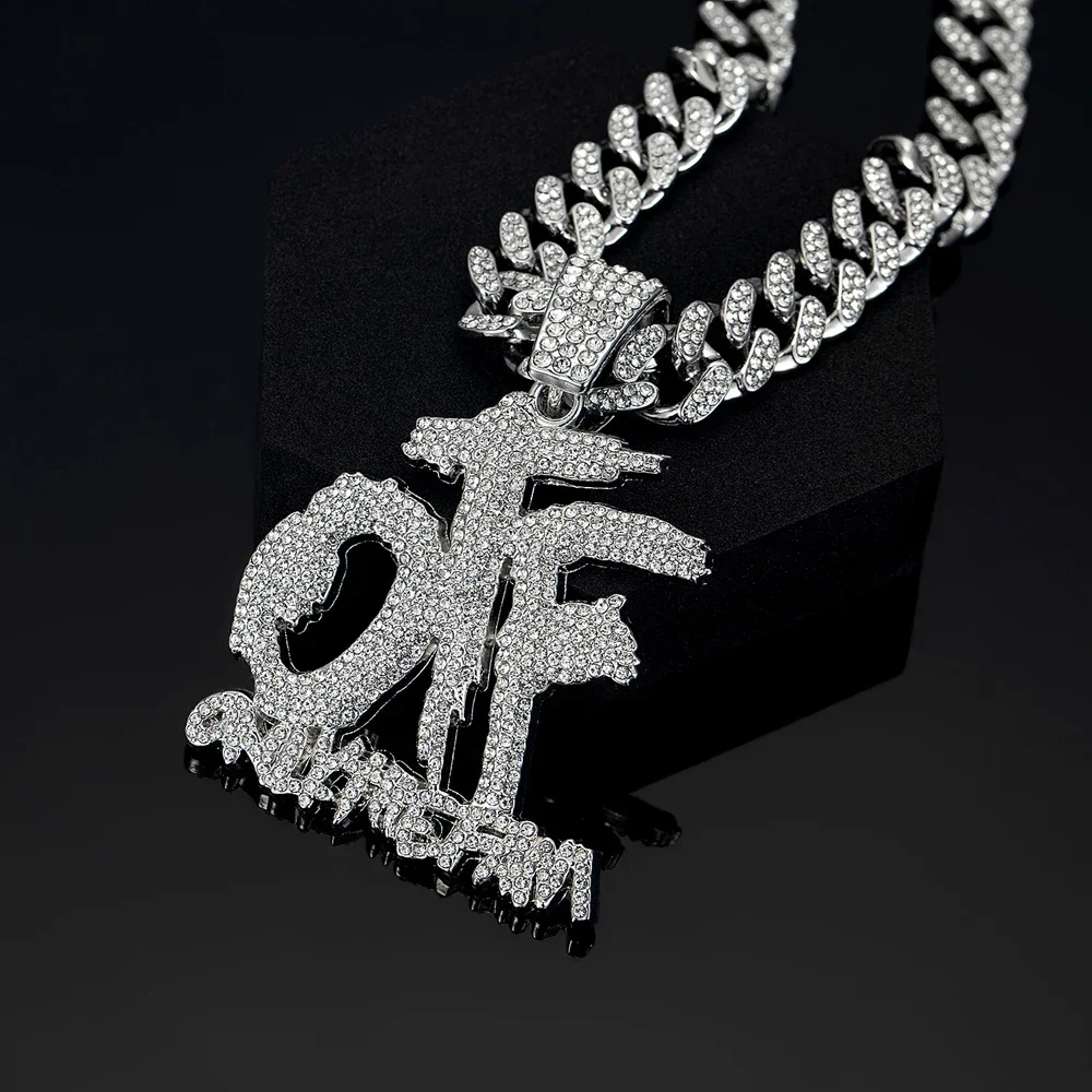 Fashion Cuban Chain Necklace with Letter OTF Pendant Hip Hop Jewelry for Men Women Iced Out Necklaces Gift Accessories Rock