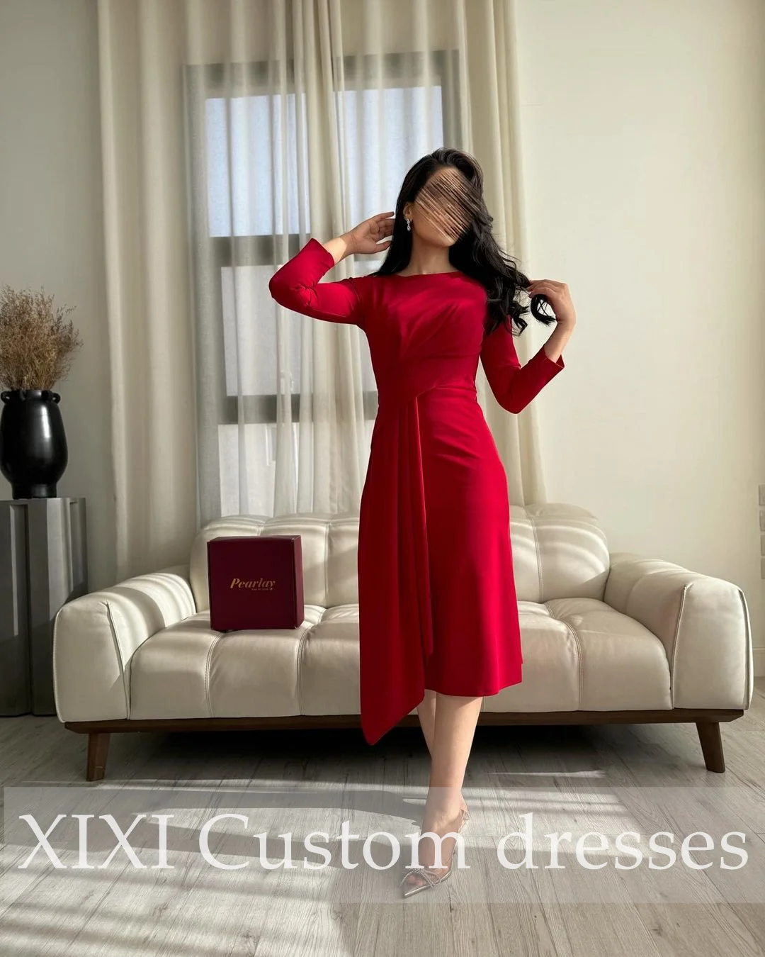 XIXI-Vestido largo de manga larga con cremallera para mujer, traje Formal con escote redondo, ideal para fiesta de boda y Noche