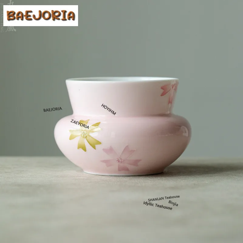 Hand-painted Sakura Jianshui Antique Washing Cup Bowl Writing-brush Washer Tea Residue Bucket Tea Garbage Can Chaxi Ornaments