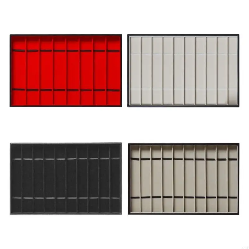 

N2UE Rectangle Jewelry Display Tray 10 Compartments PU Leather Organiser with Clear PVC Lid For Watch Straps Accessories