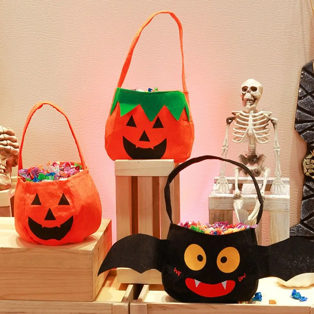 1 Pc Halloween Wool Felt Bag Pumpkin Trick or Treat Tote Bags Halloween Party Handbag Kids Gift Candy Storage Bucket