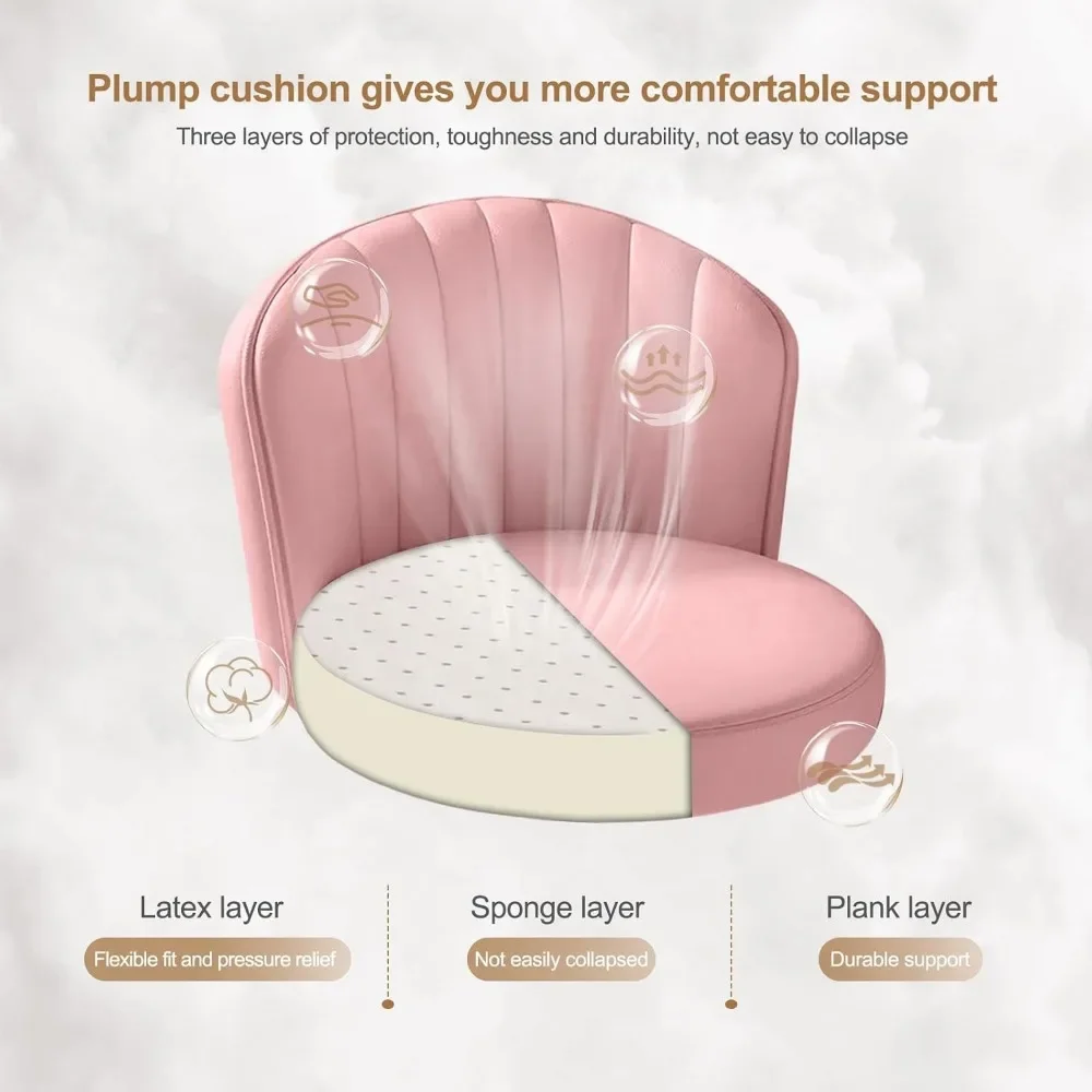 Round Rolling Desk Chair Armless Comfy Vanity Chair with Low PU Leather Backrest Adjustable Height Swivel Work Chair view 5