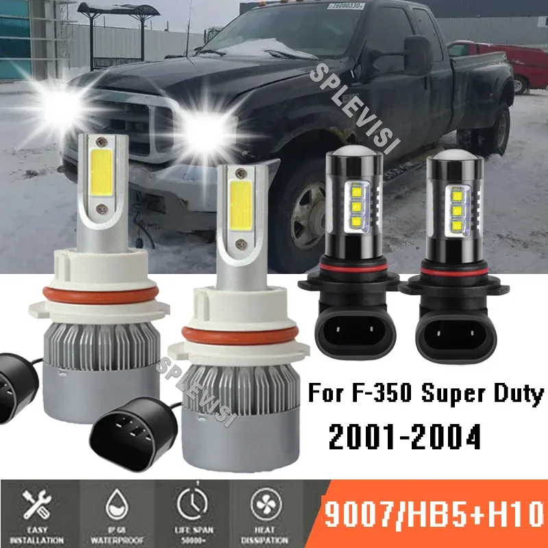 

4Pcs LED White Headlight Headlamp Bulbs Fog Lights Compatible For Ford F350 F-350 Super Duty 2001-2004 2002 2003 High power