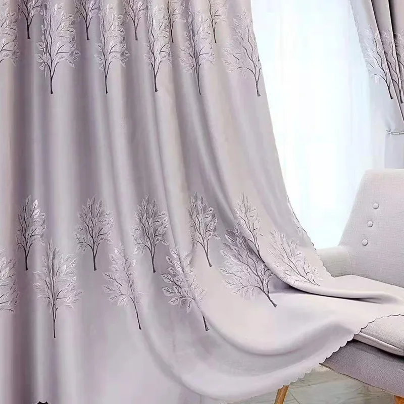 

High Quality Double Face Tree Jacquard Gray Blackout Window Curtain For Living Room New Fabric Pink Bedroom Curtain