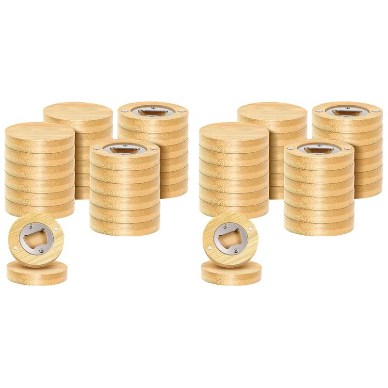 

48 отсчетов магнитная открывалка для бутылок 2,5 дюйма DIY бамбуковая круглая форма открывалки для пива деревянный магнит на холодильник наклейка на холодильник