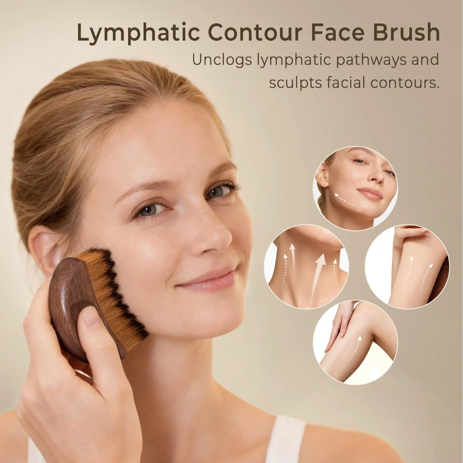 2026 new lymphatic contour face brush walnut wood lymphatic brush contour facial brush guasha anti edema