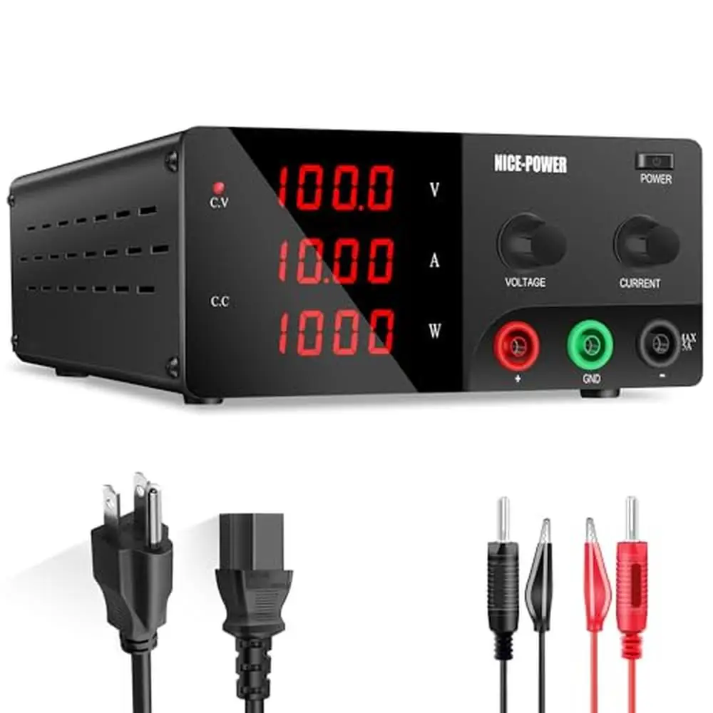 100V 10A High Precision Benchtop Power Supply with Encoder Adjustment LED Display Overload Protection CE & FCC Certified Compact