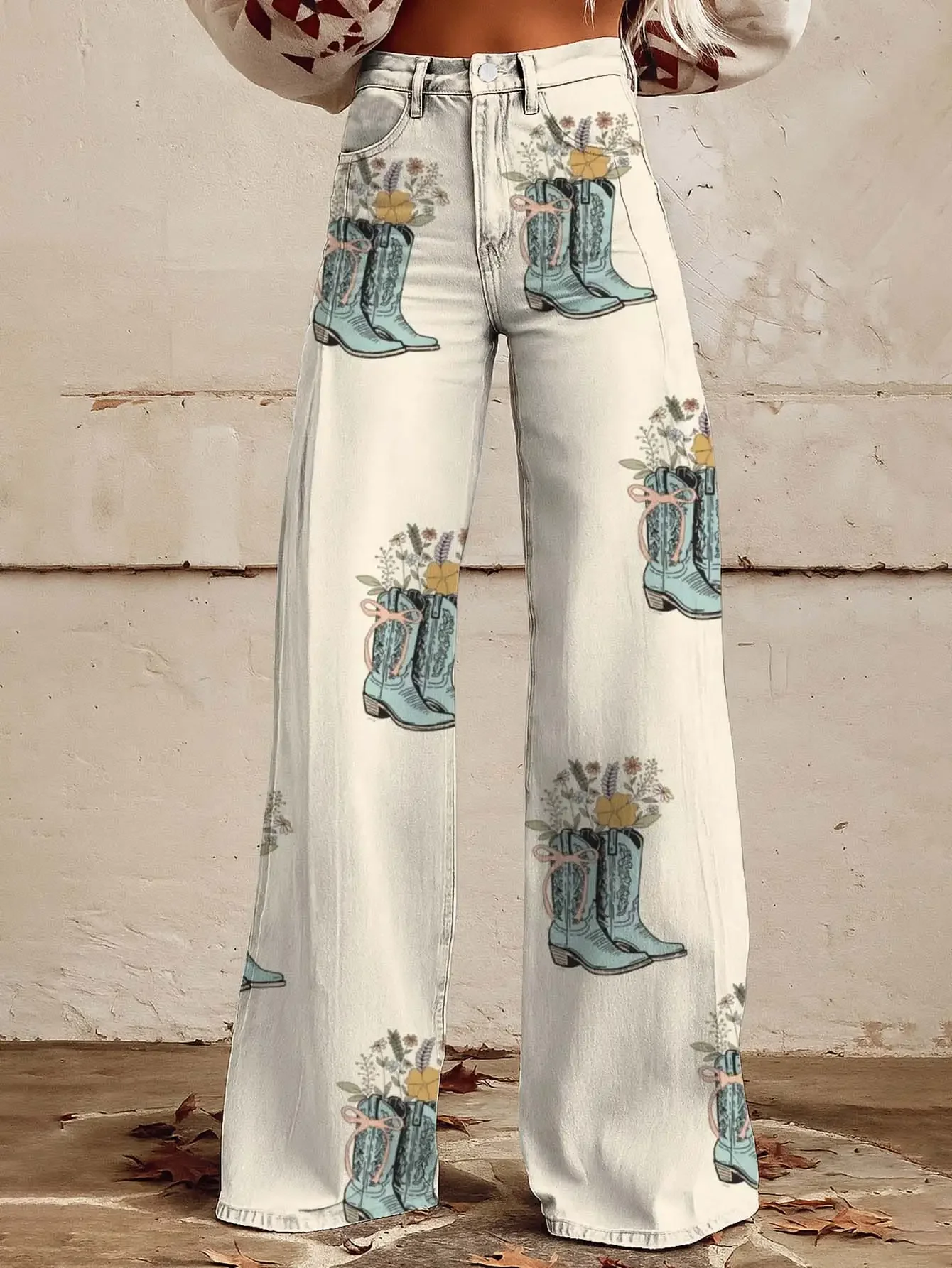 Women's new printed jeans with denim like fabric, casual, fashionable, comfortable, pants ,Christmas