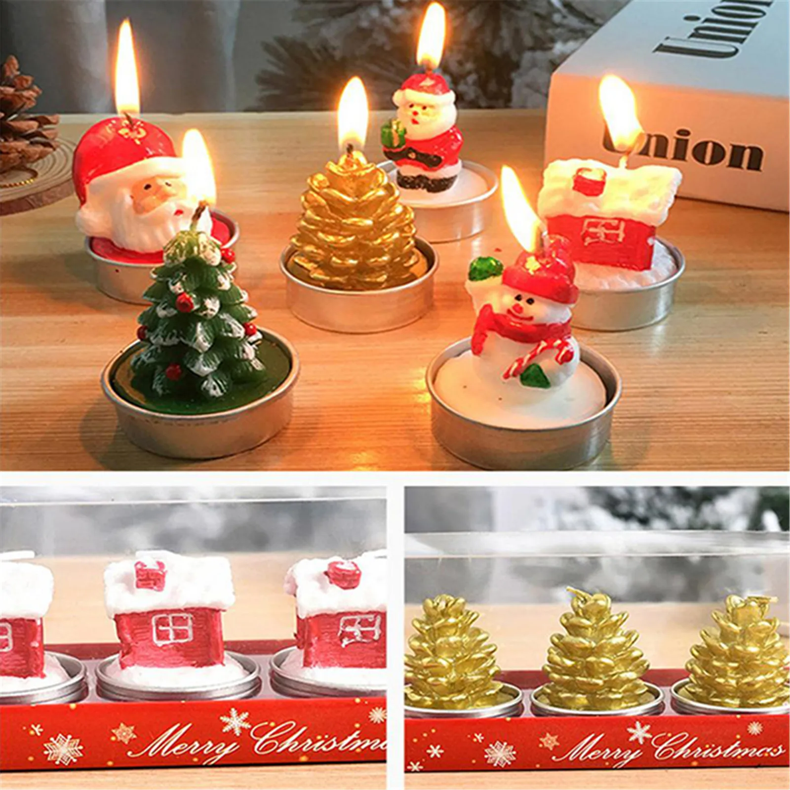 Mini Xmas Candles Navidad New Year Gifts Christmas Candles Santa Claus Snowmen Tin Cans Candle Christmas Decorations for Home