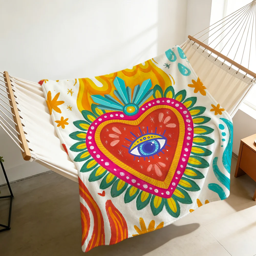 Fashion Art Mexican M-Milagro Hearts Warm Soft Plush Blanket For Sofa Living Room Nap Home Bedroom Travel Gift Flannel Pet Hogar - view 5