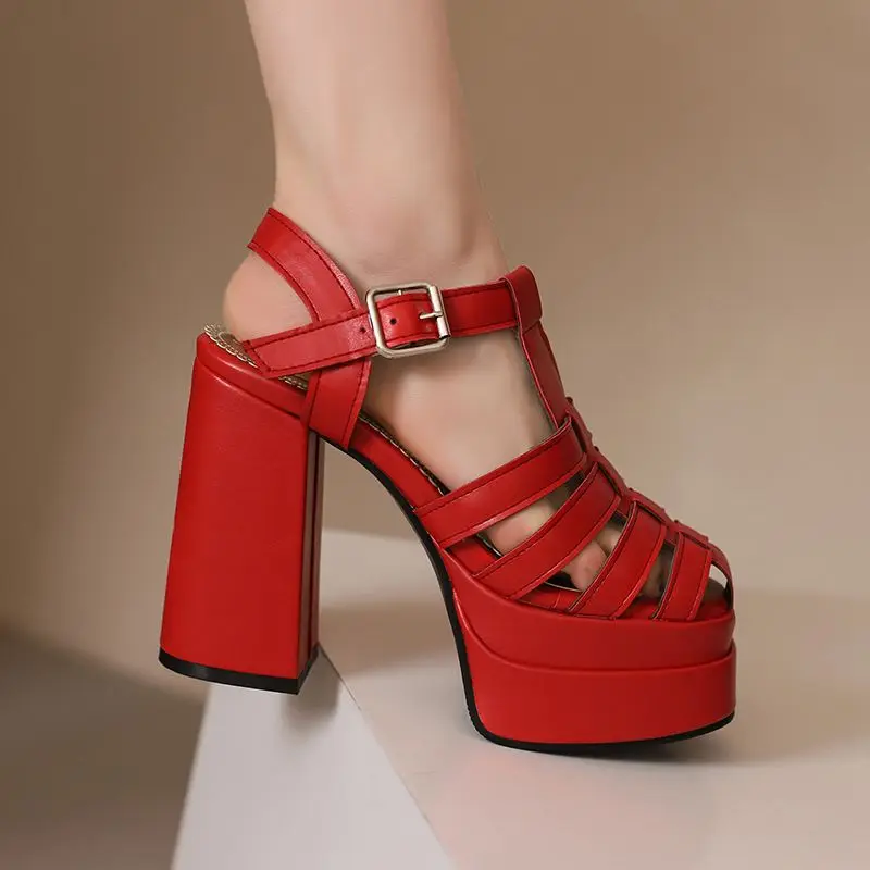 

ORCHALISA Женские римские сандалии на массивном высоком каблуке 12 см на платформе 4 см с пряжкой и ремешком Большой размер 44 45 46 47 48 49 50 Женская обувь