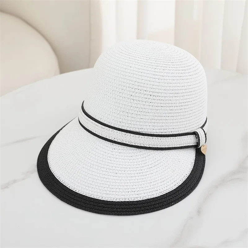 Summer Grass Woven Duckbill Hat Women Outdoor Travel Beach Sun Cap Casual Basin Wide Brim Straw Visors Female 4