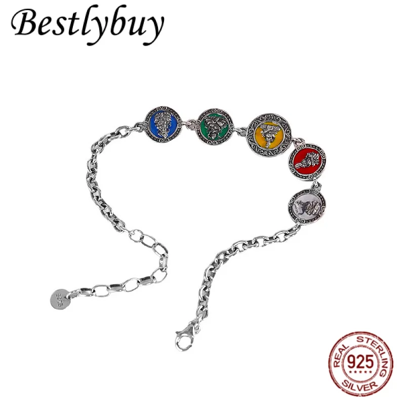 

New S925 Silver Double sided Five way Fortune Circle Brand Lucky Bracelet for Women Retro Fashion Trend Personalized Jewelry