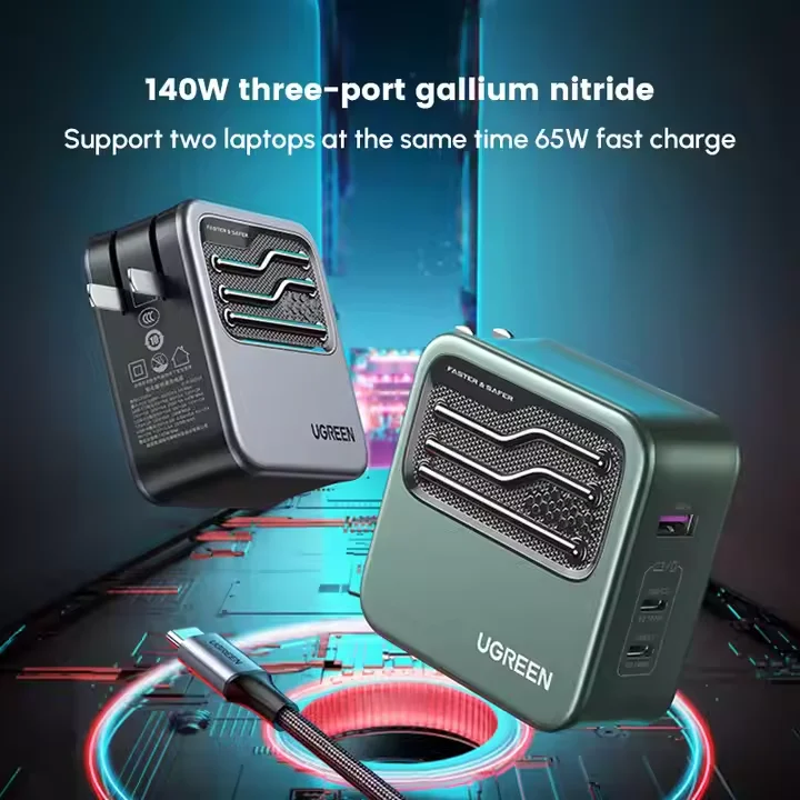 TLF UGREEN Caricatore USB C a ricarica rapida da 140 W Adattatore di alimentazione per caricabatterie da muro GaN pieghevole a 3 porte per laptop