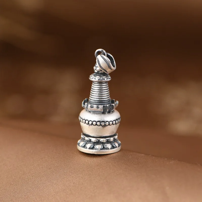 Boîte d'écriture pagode ouvrable, pendentifs bouddhistes en argent 990, boîte Gawu, bijoux bouddhistes unisexe, collier Vajra en argent thaïlandais, sans chaîne