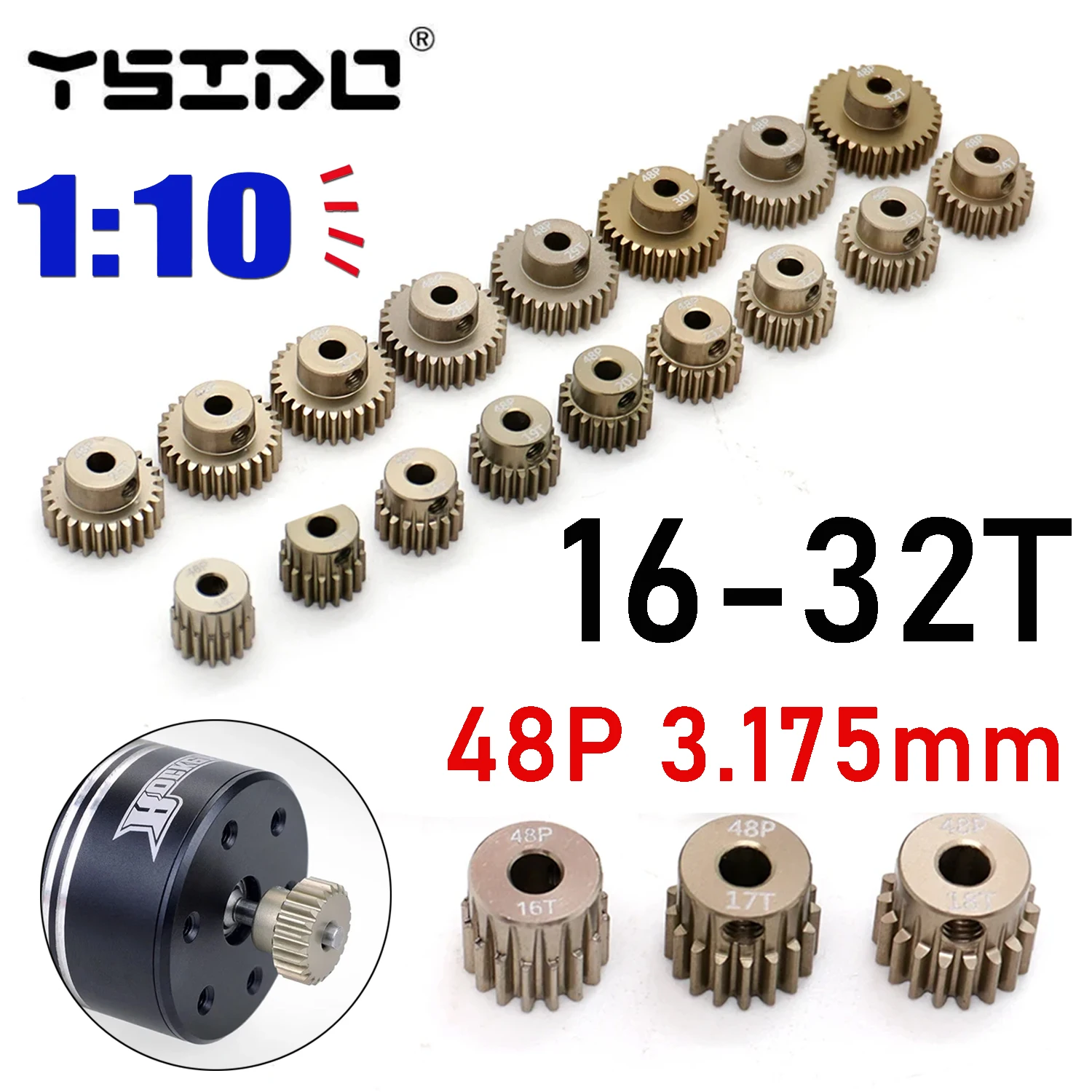 1/10 RC Brushed Brushless Motor Gear 48P 3.175mm 16T-32T Pinion Gear for 1:10 Traxxas HPI Axial Tamiya RC Model Drift Truck Cars