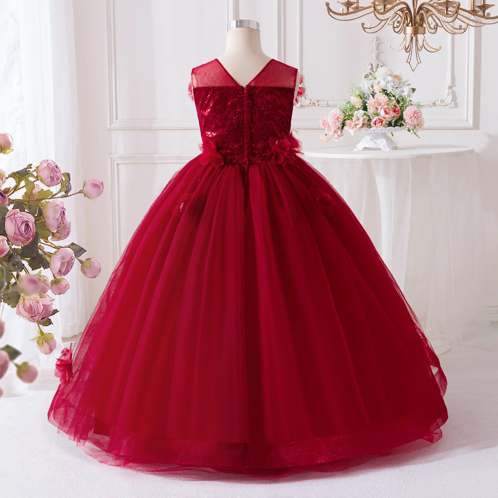Elegant Flower Girls Dress Summer Wedding Bridesmaids Princess Party Prom Dresses Girl Gala Pageant Christmas Evening Ball Gown