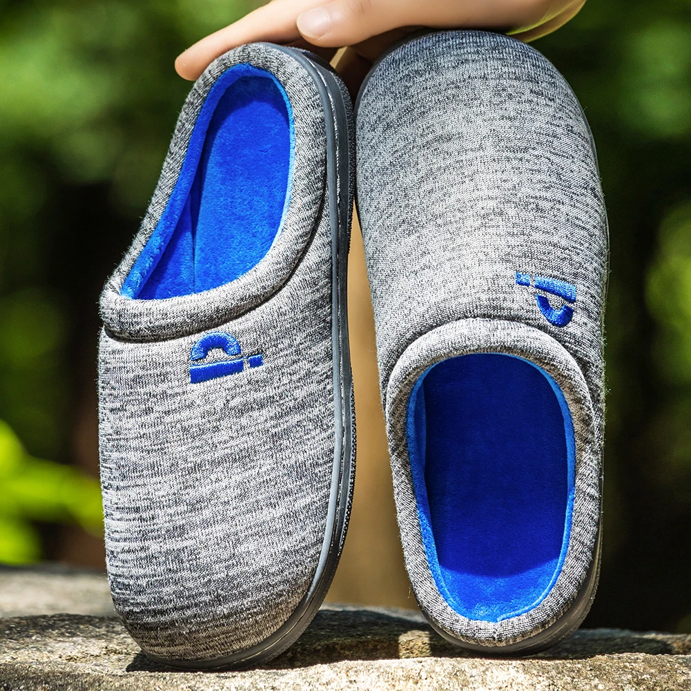 Winter Men's Embroidered Slippers TPR Sole anti Slip Warm Soft and Comfortable Memory Foam Indoor Casual Shoes
