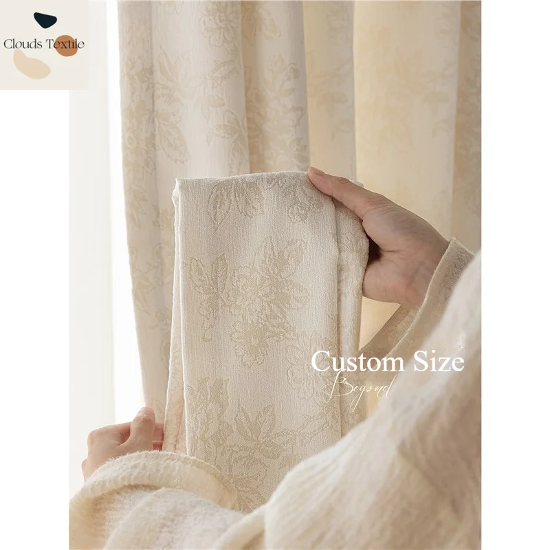 Cream-style Double-sided Jacquard Chenille Window Screen Light-transmitting and Opaque Curtains for Living Dining Room Bedroom