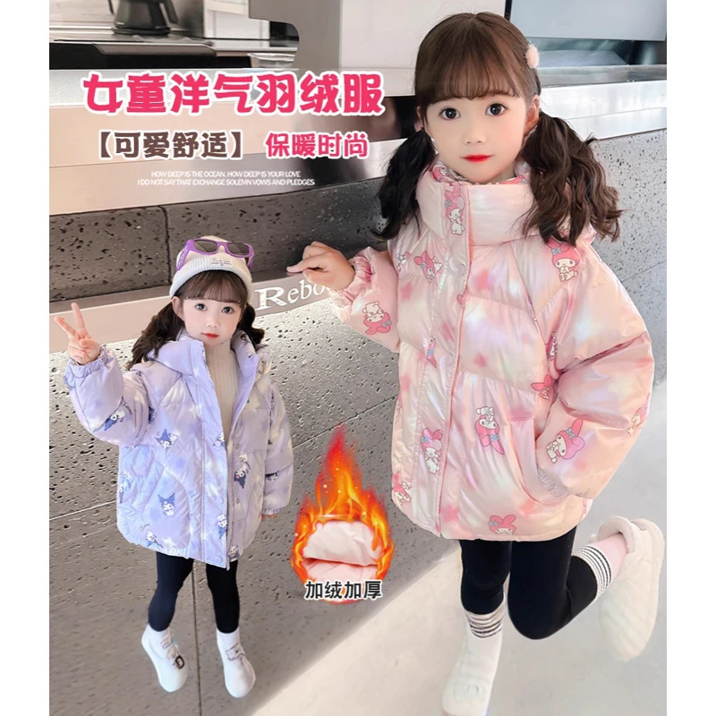 

Sanrio Kuromi Kid Down Jackets Cartoon Autumn Winter Cotton-Padded Clothes Anime Thickened Coat Cute Warm Soft Tops Girl Gift