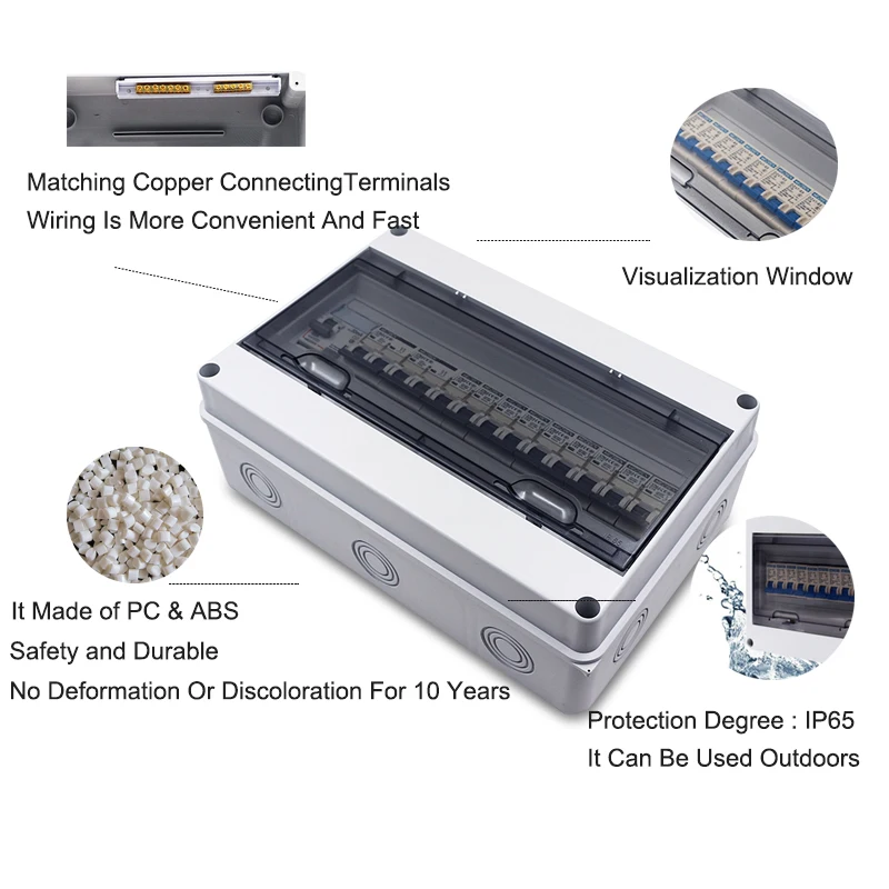 HT Series 15 Ways IP65 Waterproof Indoor & Outdoor Safety MCB DB Power Distribution Box
