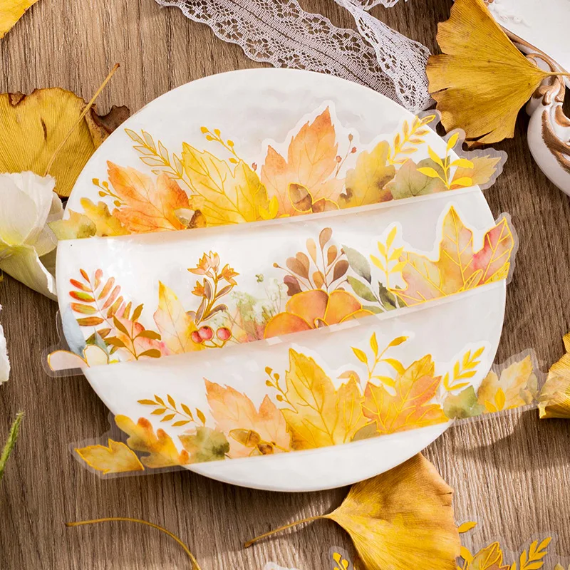 15pcs Autumn Leaves Decorative PVC Stickers Vintage Waterproof Handbook Scrapbooking Label Diary Junk Journal Planner