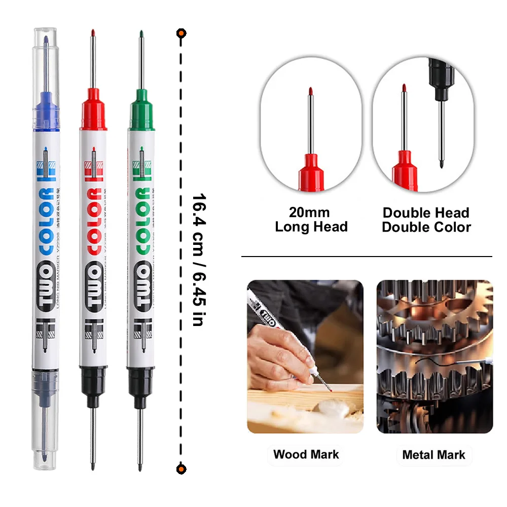 20mm Double-Tip-Colors Deep Hole Long Head Nib Markers For Metal Pen Waterproof Bathroom Woodworking Decoration Multi-Purpose