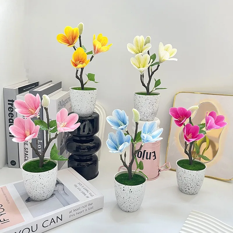 Simulierte Blumen, 3-Blumen-Bonsai, kreative Dekoration für Zuhause, Studio, künstliche Grünpflanzen, simulierte Topfpflanzen