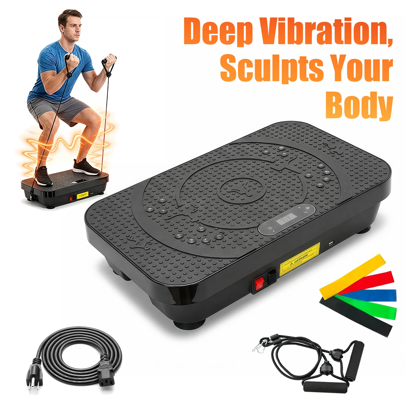 Vibration Plate Machine Home Fitness Workout Exercise Bluetooth for Weight Loss & Whole Body Shaping High-Frequency for Fat Burning & Toning 10 Auto 200 Manual Speed Settings Includes Resistance Bands & Yoga Straps Shaker Adjustable Speed Weight Loss