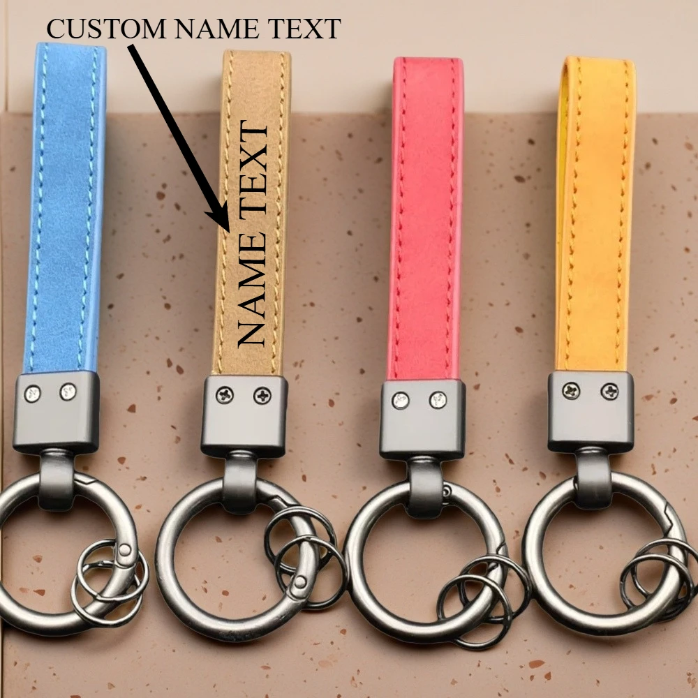 

Laser Custom Car LOGO Suede Leather Keyring Personalized Engrave Text Number Retro Keychain for Men Women Grade Key Ring Gift