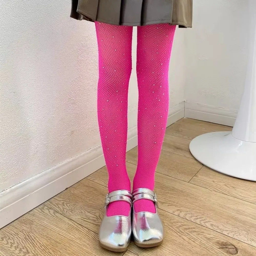 Stretchy Fabric Rhinestone Fishnet Stockings Glitter Shimmer Finish Hollow Lace Design Sparkle Tights Mesh Weave