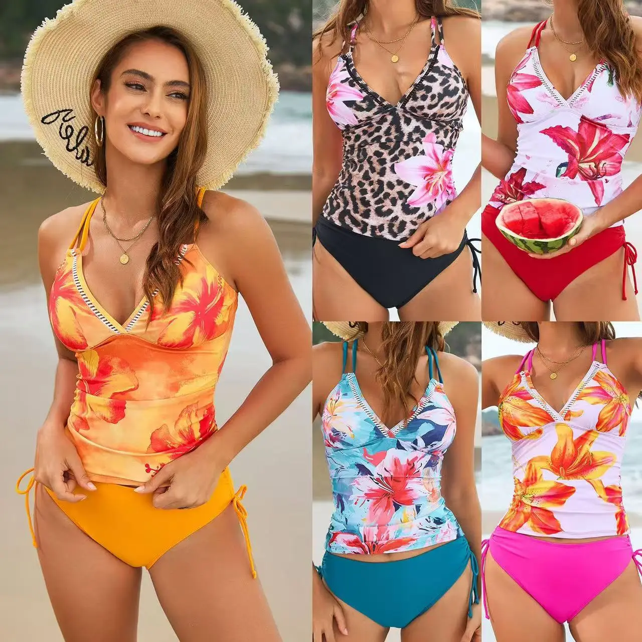 2026 New Shirring Tankini Swimwear Women Bikini Two Pieces Swimsuit Tummy Control Bikini Set Bathing Suit Summer Beach Wea