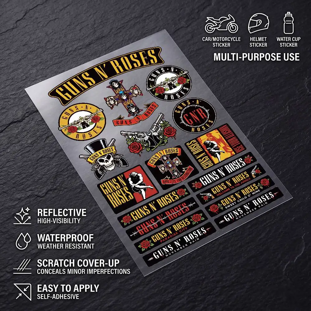 G-Guns N' Roses All Purpose Reflective Waterproof Scratch Blocker Decal Car Bike Helmet Cup Refrigerator Decorative Stickers