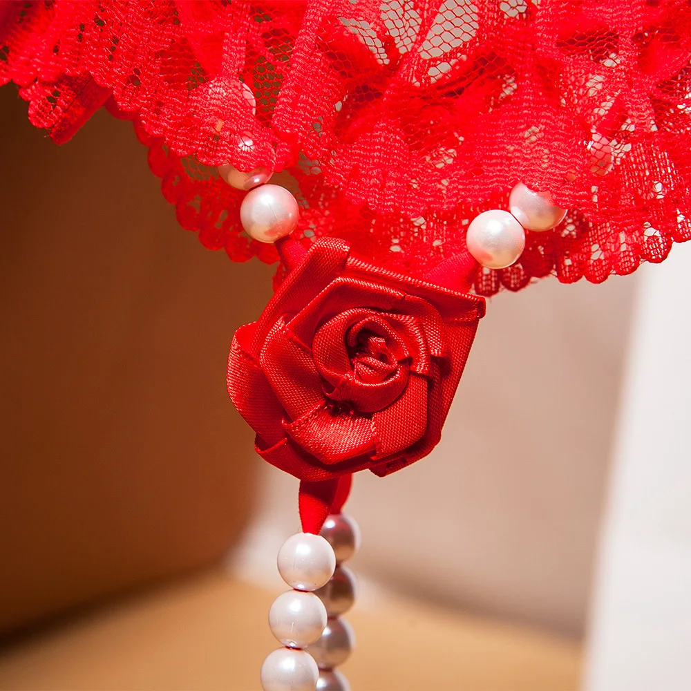 

Original handmade rose hot thong women flirting pearl seduction lace lace lace wedding sexy underwear 2281