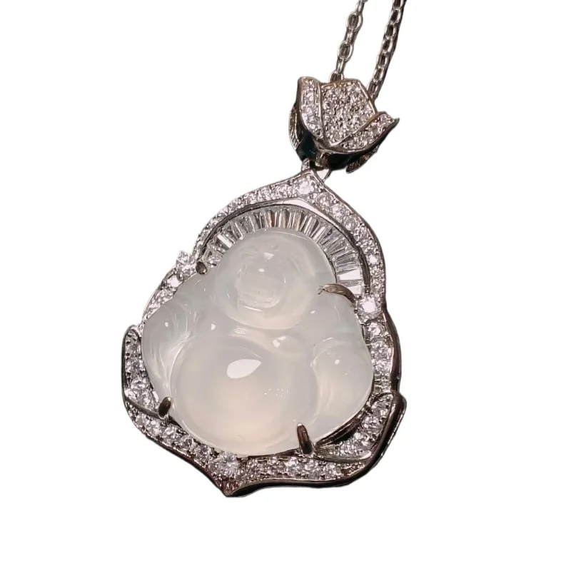 

Ice Seed Marrow Maitreya Buddha Buddha Gong Pendant Simple High Ice White Yu Necklace Pendant