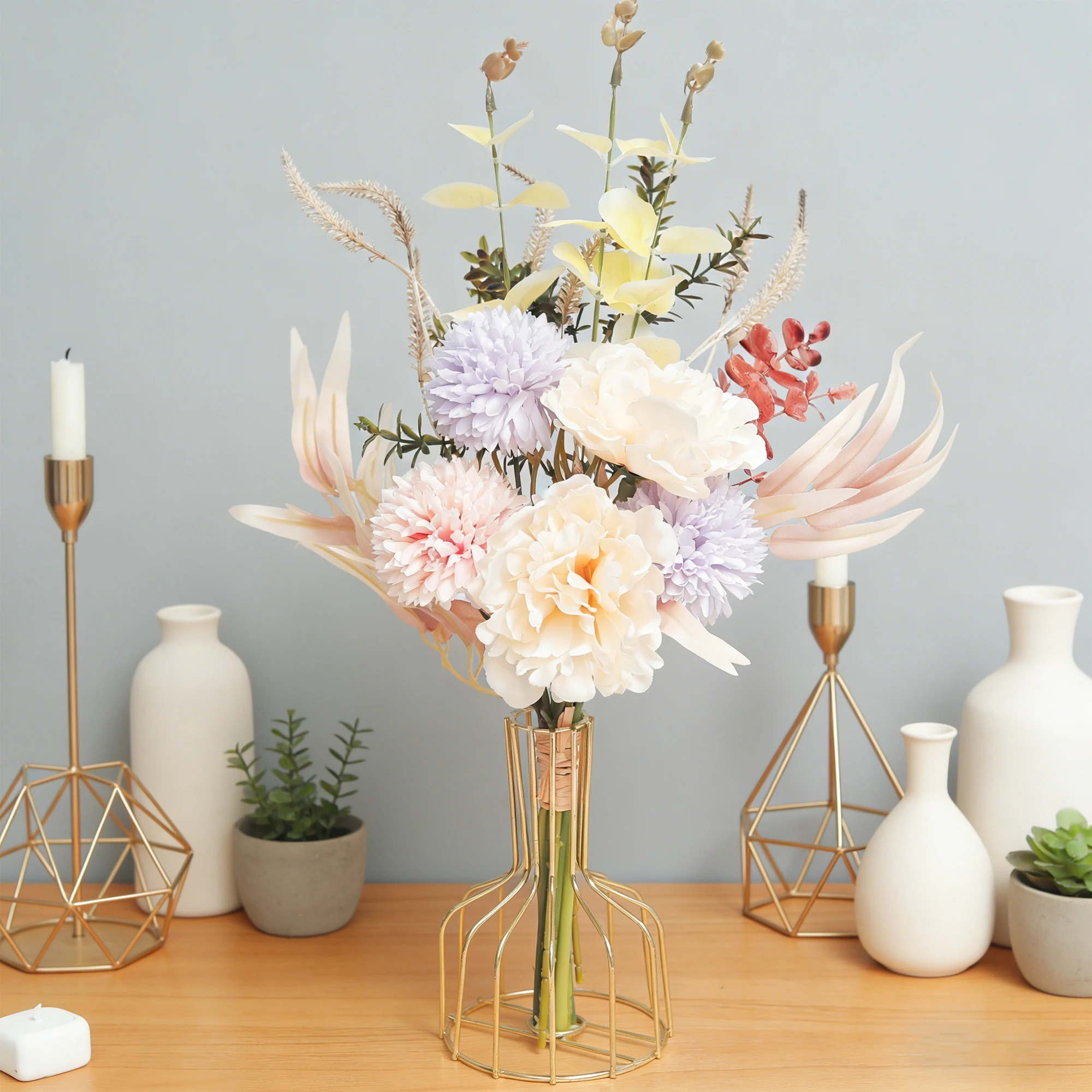 Artificial Flowers Dandelion Wheat ear Eucalyptus Hybrid Bouquet Home Background Decor Garden Wedding Party Flower Arrangement