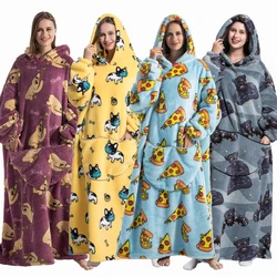 Women Blankets with Sleeves Adult Super Warm Oversized Hoodies Winter Plush Flannel Pajama Sweatshirt Men Women Wearable Blanket