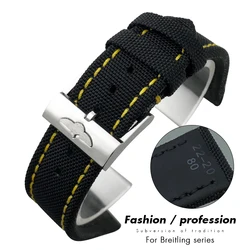 22mm Top Quality Nylon Canvas Watchband for Breitling Strap for Avenger Navitimer Black Yellow Gray Green Watch Strap Buckle