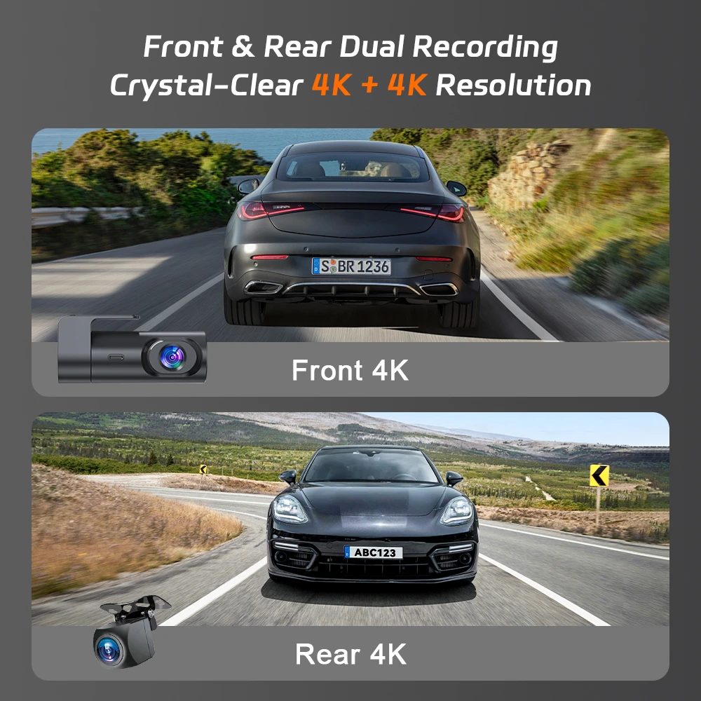 Dash Cam 4K UHD Recording WIFI Car Camera DVR Night Vision Video Recorder Support GPS 24H Parking Dual Lens 4K Rear View Camera