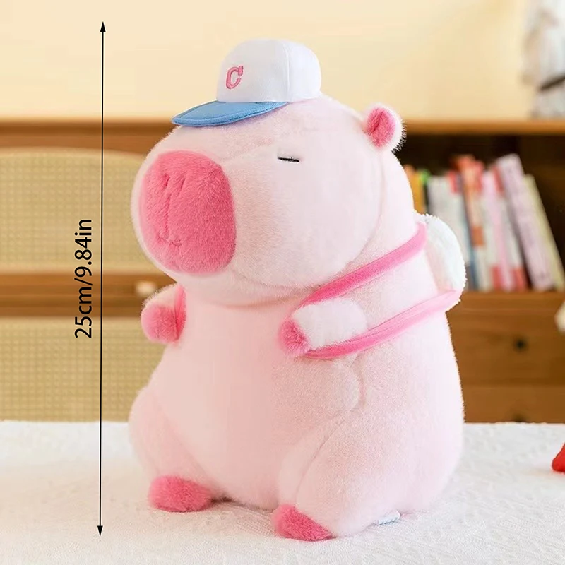 Cute 8" Fluffy Pink Capybara Plush Toy Kawaii Backpack, Great Stuffed Doll for Kids' Birthdays and Home Decorations