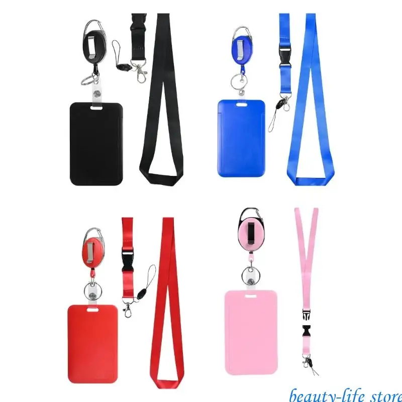

2Set Lanyard Retractable Badge Reel with Badge Reel Clip Cards Badge Holder Waterproof Vertical Cards Protector 517D