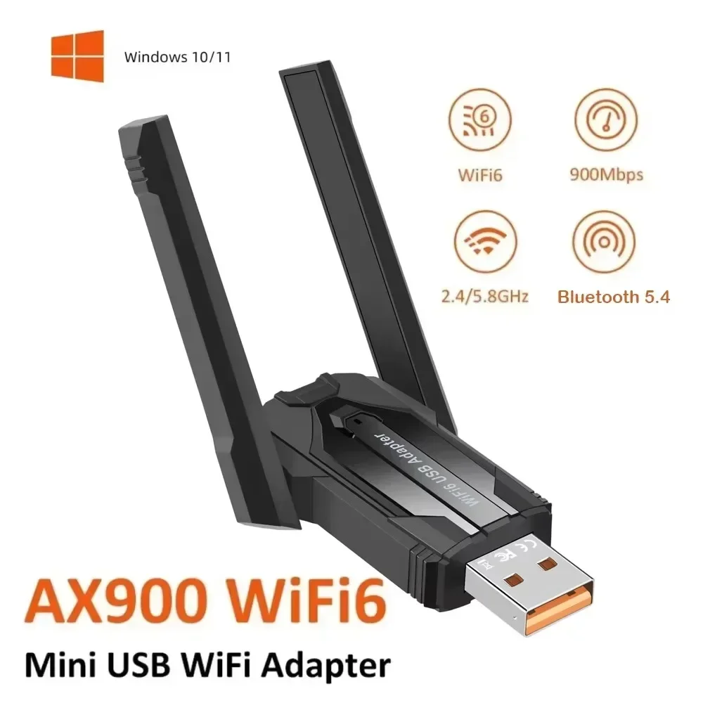 WiFi 6 AX900 Network Card Bluetooth 5.4 USB WiFi Adapter 2.4G&5GHz Wi-Fi Receive USB For PC/Laptop Win10/11 Driver Free