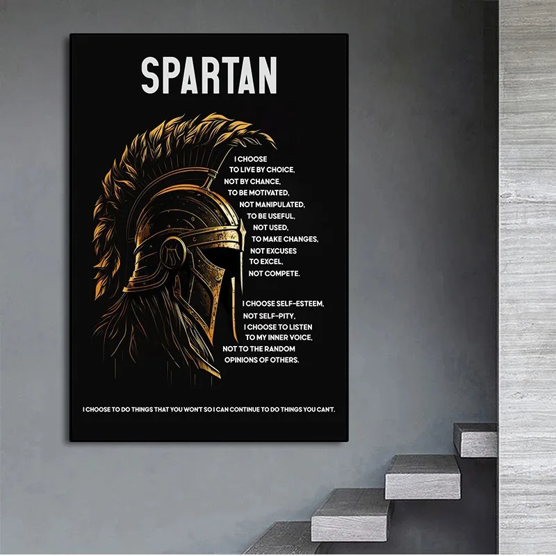 Retro Samurai Spartan Helmet Quotes Motivational Poster and Prints Canvas Printing Wall Art Picture for Living Room Office Decor