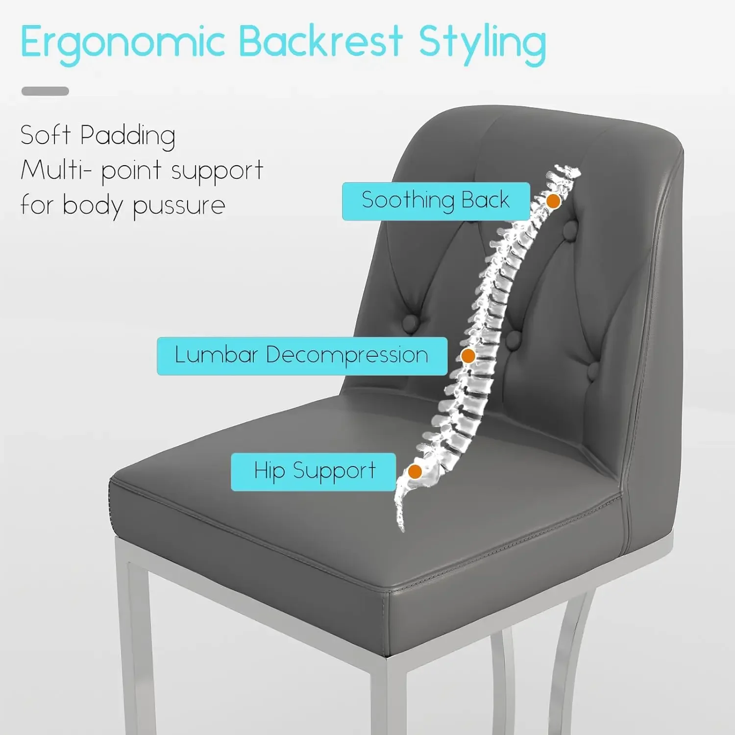[عرض لفترة محدودة، اشترِ الآن! ]مجموعة مقاعد بارتفاع عداد 24 بوصة مكونة من 4 قطع، مقاعد عداد رمادية مع إطار معدني خلفي وفضي
