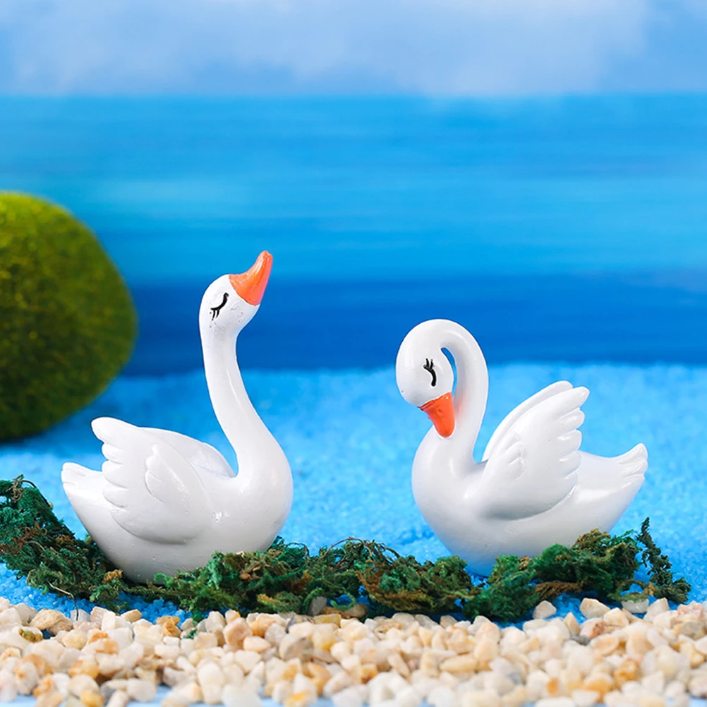 

4 Pcs Miniature Swan Figurines Resin Decor Micro Landscape Ornament Bonsai Decoration Small Planter Garden Statue