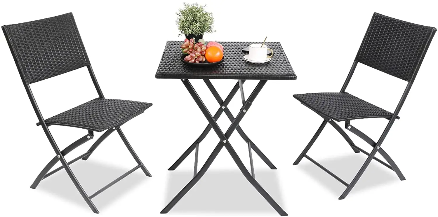 Homfa 3 Piece Outdoor Folding Table and 2 Chairs Set Brown 4