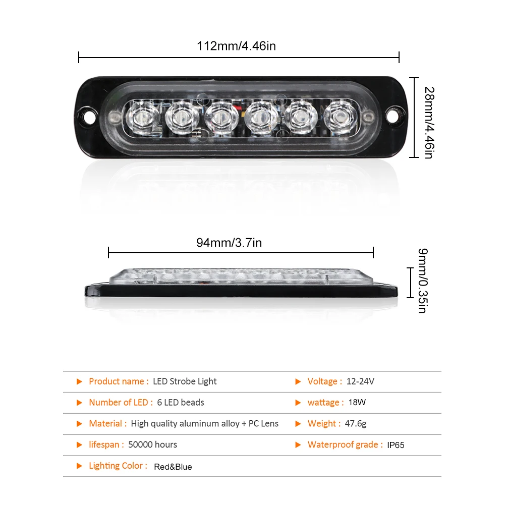 Car Strobe Warning Light Emergency Flash Light Bar DC12-24V Flashing Signal Side Marker LED Light Strip for Car Motorcycle Truck