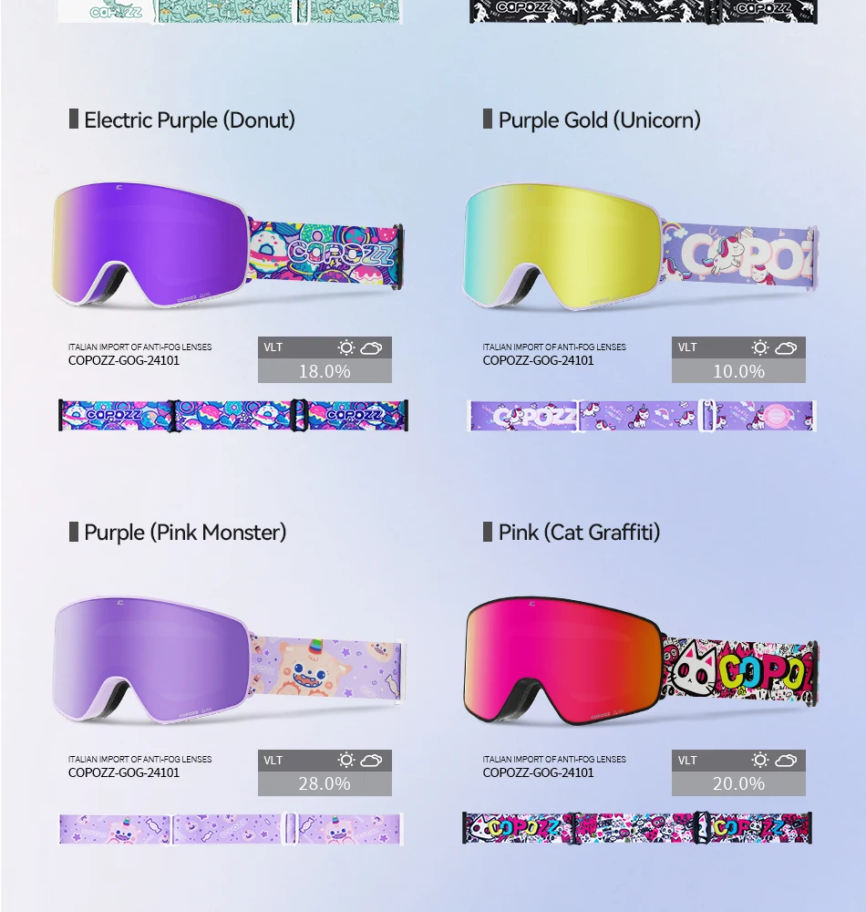 COPOZZ Magnetische Kinder-Skibrille für Kinder, UV400, Antibeschlag-Maskenbrille, Mädchen und Jungen, Snowboardbrille mit personalisierten Trägern – Detail 10