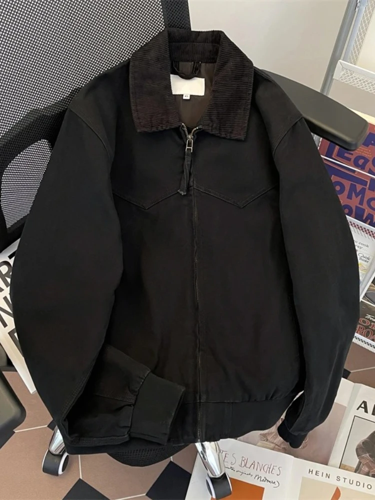 Veste de motard Vintage pour hommes, coupe propre, pour printemps et automne, Streetwear américain unisexe rétro à manches longues, manteau bombardier ample, vêtements d'extérieur