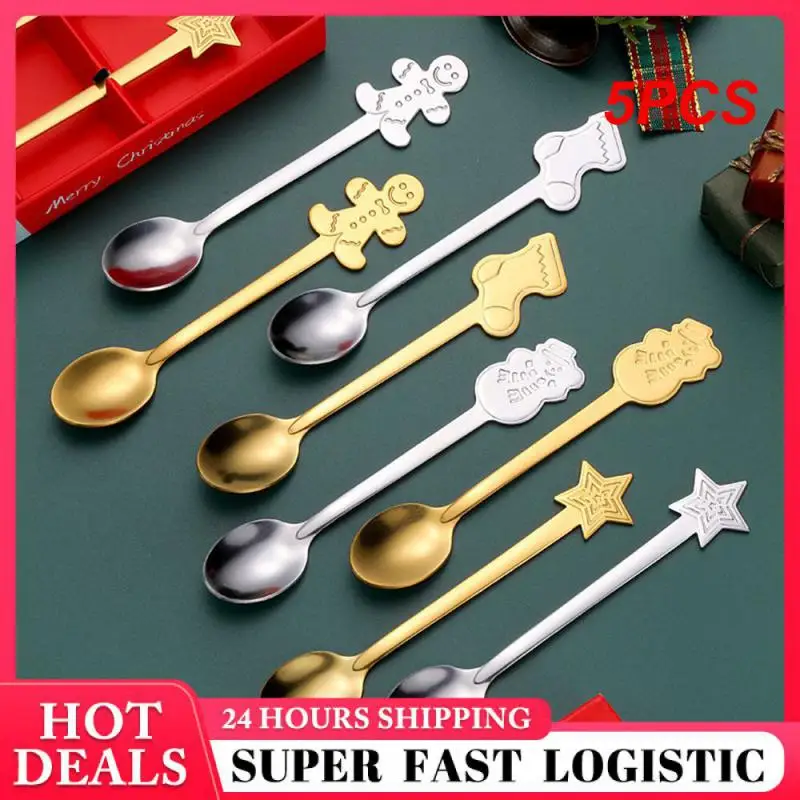 5PCS Christmas Kitchen Utensils Add Joy To Your Table Festive Holiday Dessert Spoon Dessert Spoon Tableware Suit Popular